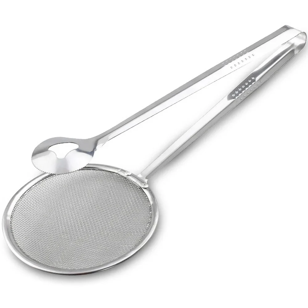 Stainless Steel Strainer, Kitchen Tong Filter Spoon With Clip, Skimmer Spoon Kitchen Gadget