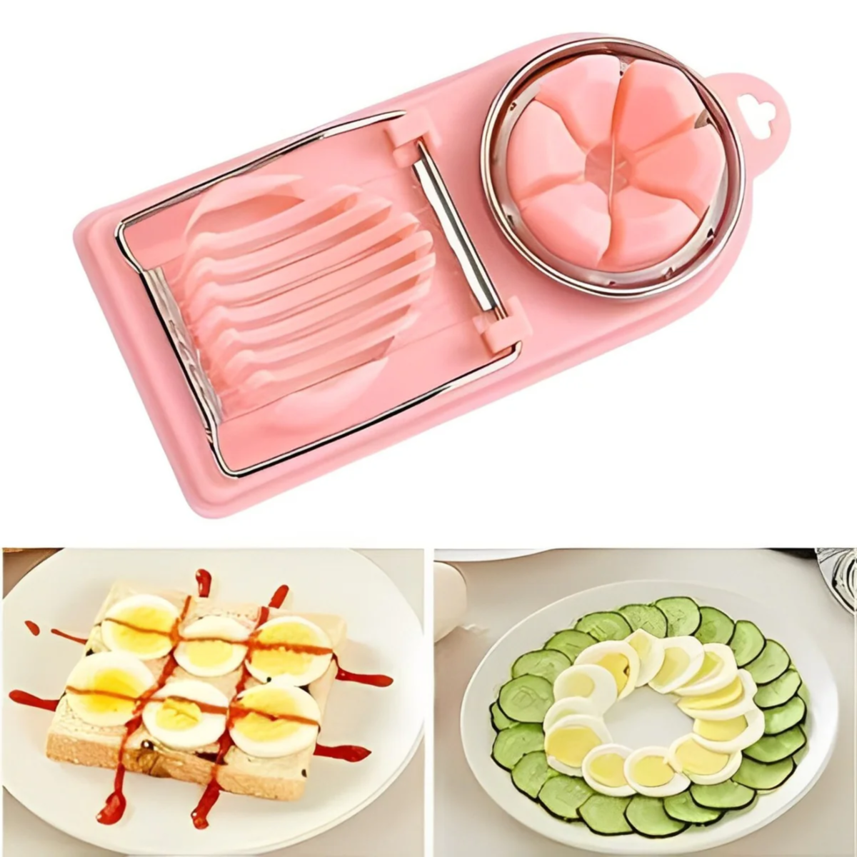 Egg Cutter Kitchen Gadgets - Wire Egg Slicer, Flower Shape Fruit, Egg Cutter Mold-PINK