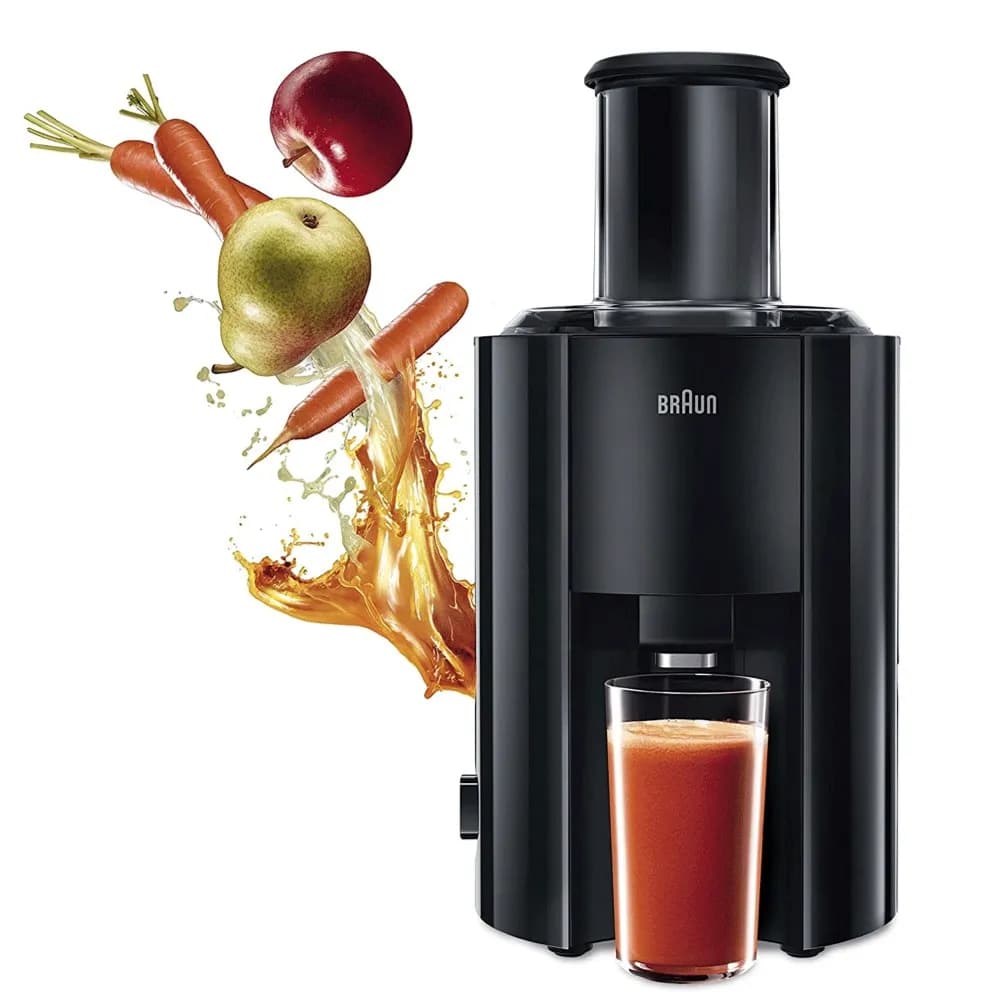 Braun J300 Spin Juicer extractor for whole fruit, citrus & vegetables 800 Watt, 2 speeds, anti splash spout, dishwasher safe parts- Premium Black