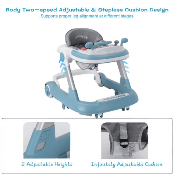 4 In 1 Adjustable Baby Walker With Music- Sky Blue (WRGB35)