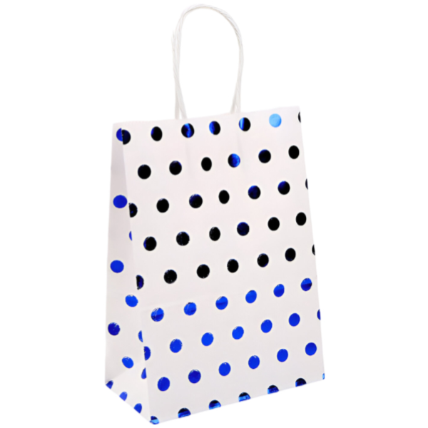 White With Blue Dot Design Gift Kraft Paper Bag Medium Size (GCQL208)