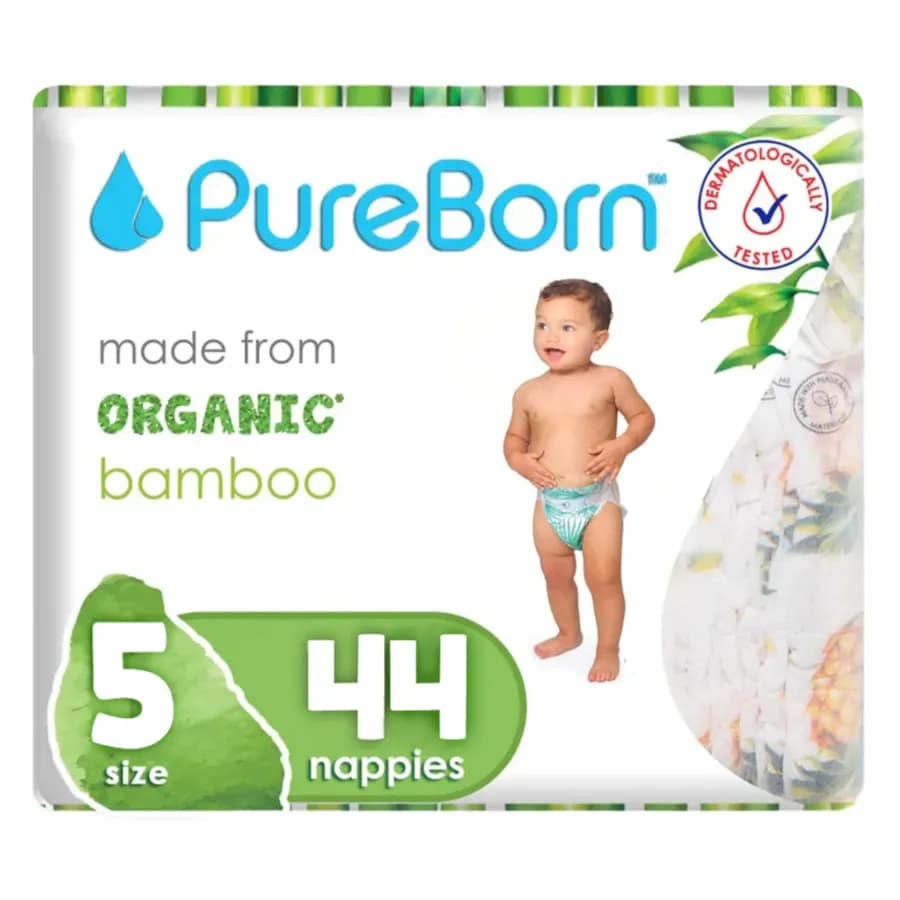 Pure Born Organic Bamboo Diapers Size 5- (Pack Of 44)