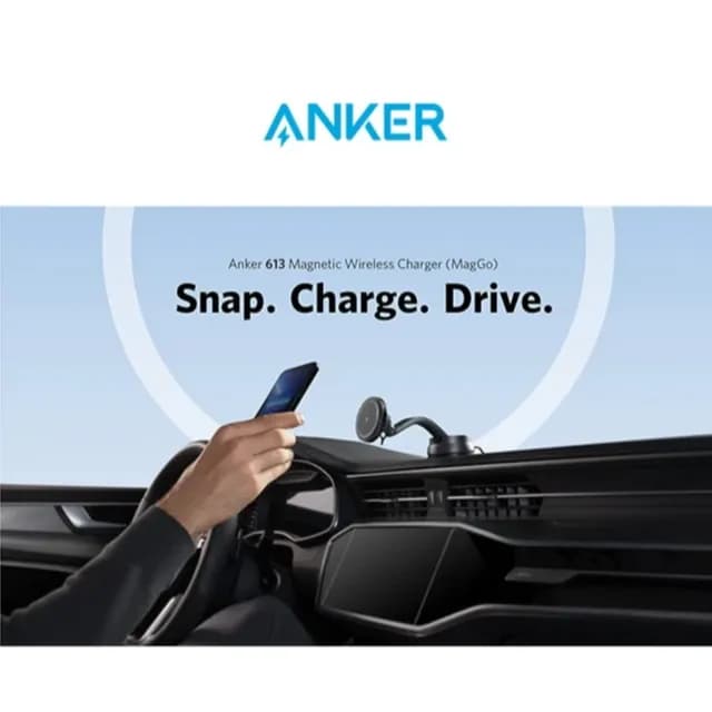 Anker Magnetic Wireless Charger (MagGo), 613 Car Charging Mount with 2-Port USB Car Charger, 5 ft USB-C to USB-C Cable, Strong Magnetic Alignment