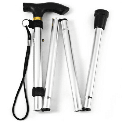 Adjustable Metal Folding Walking Stick Color Silver  With Non Slip Rubber Base
