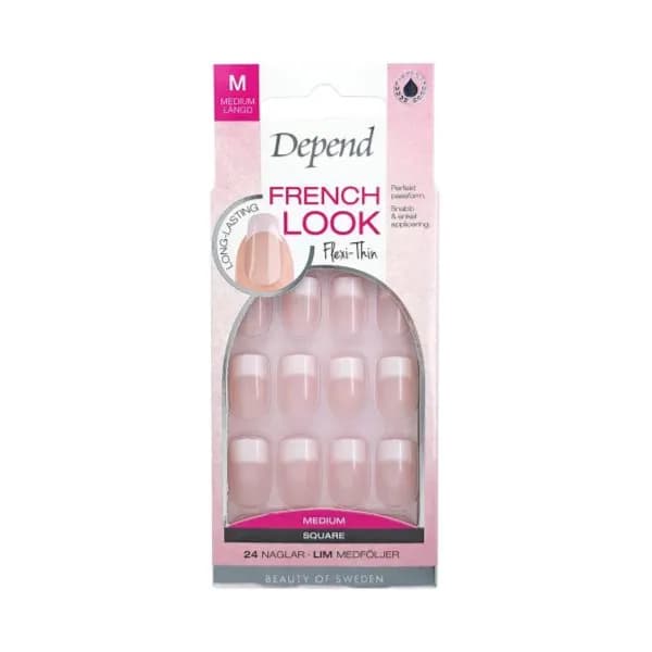 Depend 80035 French Look Shimmer Artificial nails Size medium square flexi-thin glue included 24 nails