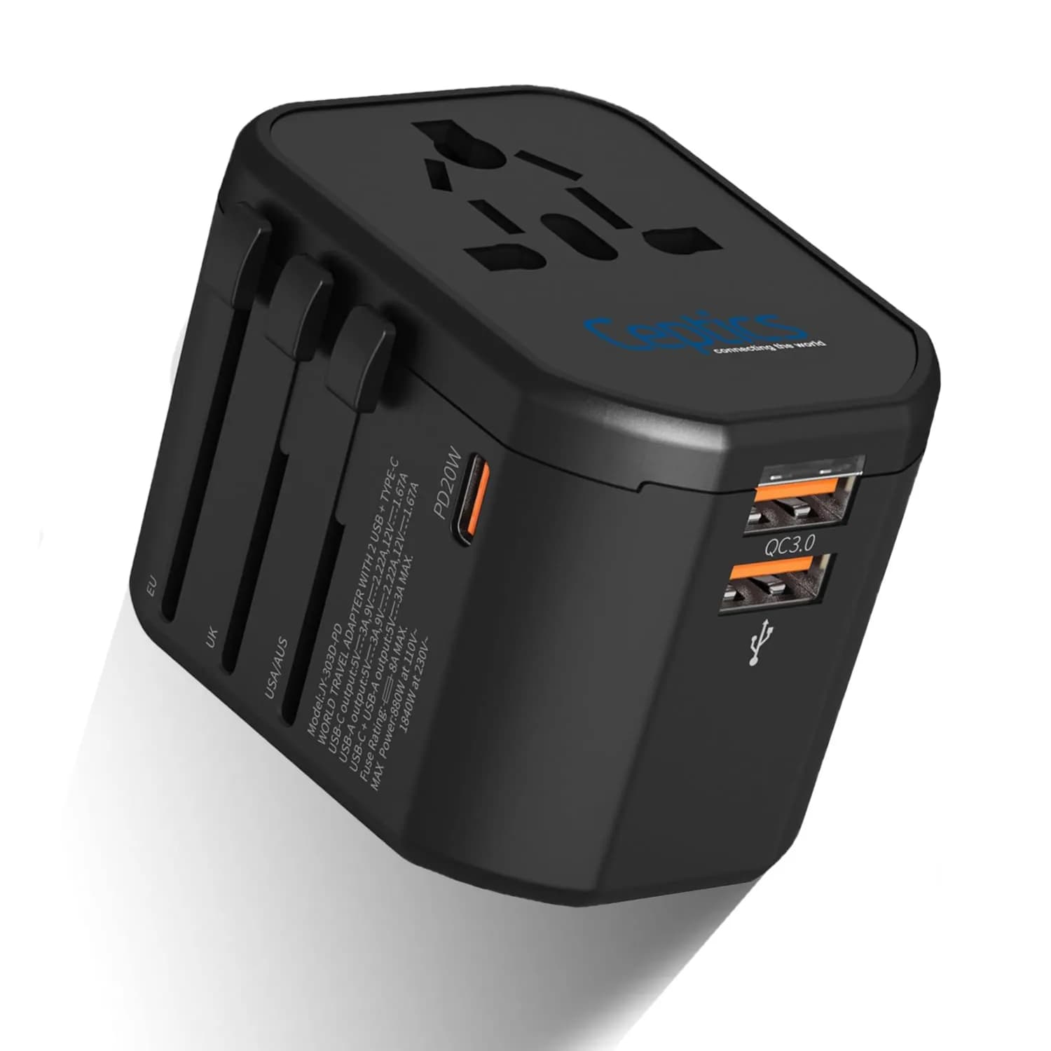 Coteci Universal International Travel Adapter 20W Dual Usb Charging Ports (Usb-A & Usb-C)