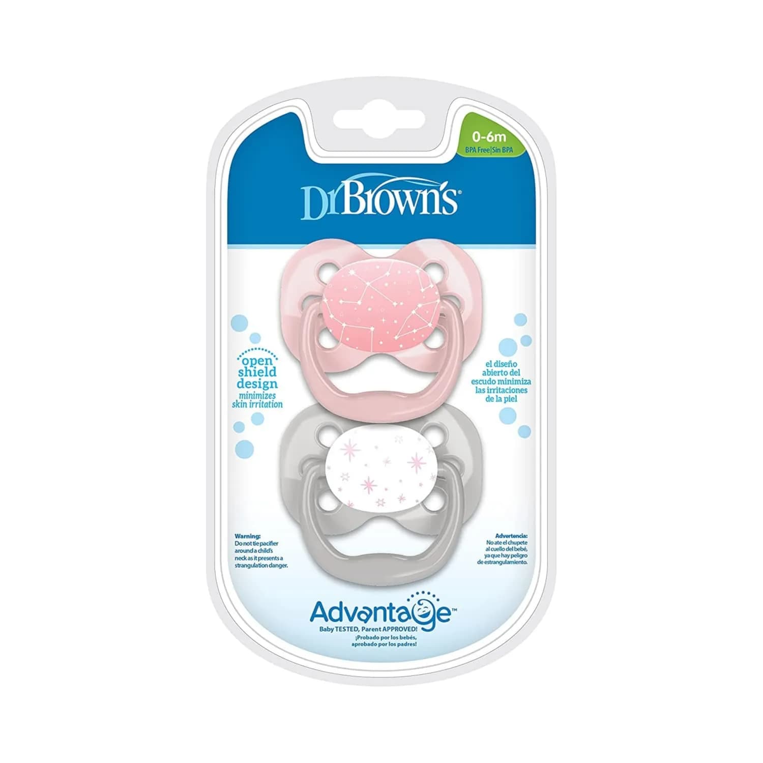 Dr. Brown's Advantage Pacifier Stage 1, 2-Pack, 0-6m, Pink