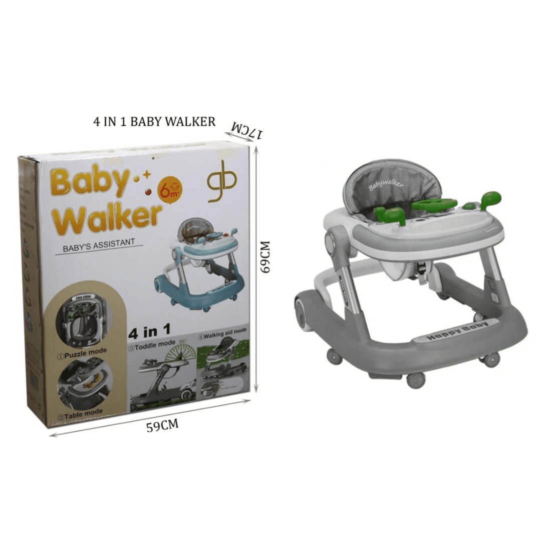 4 mode Baby Walker 6m+ (puzzle mode,table mode,toddle mode,walking aid mod) gray color