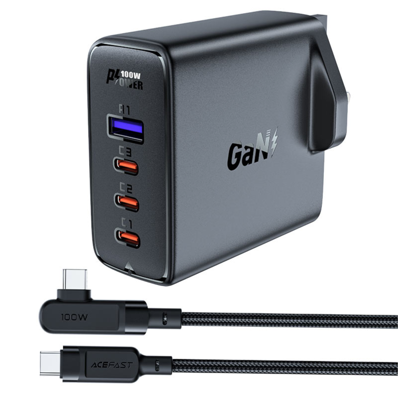 Fast Charger 100w (3Usb-C, 1 Usb-A Port) With C To C Cable 2M - Acefast A40