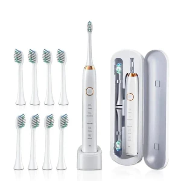 SONIC 5 Mode Electric Toothbrush With Wireless Charging and Travel Case-WHITE