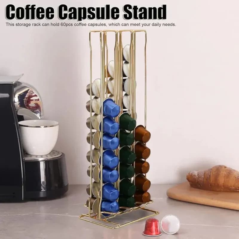 Coffee Pod Storage Rack Dispenser, Nespresso Coffee Capsule Stand For Home-GOLD