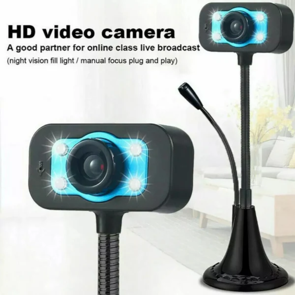 USB Digital PC Webcam 480P Driverless Camera with Microphone and Night Vision Fill Light