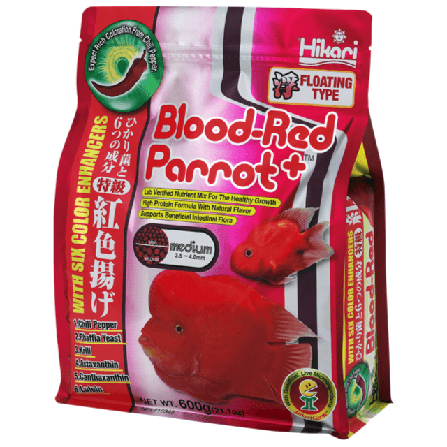 Hikari Blood-red Parrots + Size Medium 3.5-4.0mm Net Wt. 21.1oz (600g) Items # 16348