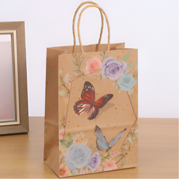 Butterfly Printed Gift Kraft Paper Bag-Small-1 Pieces Set (GCQL214)