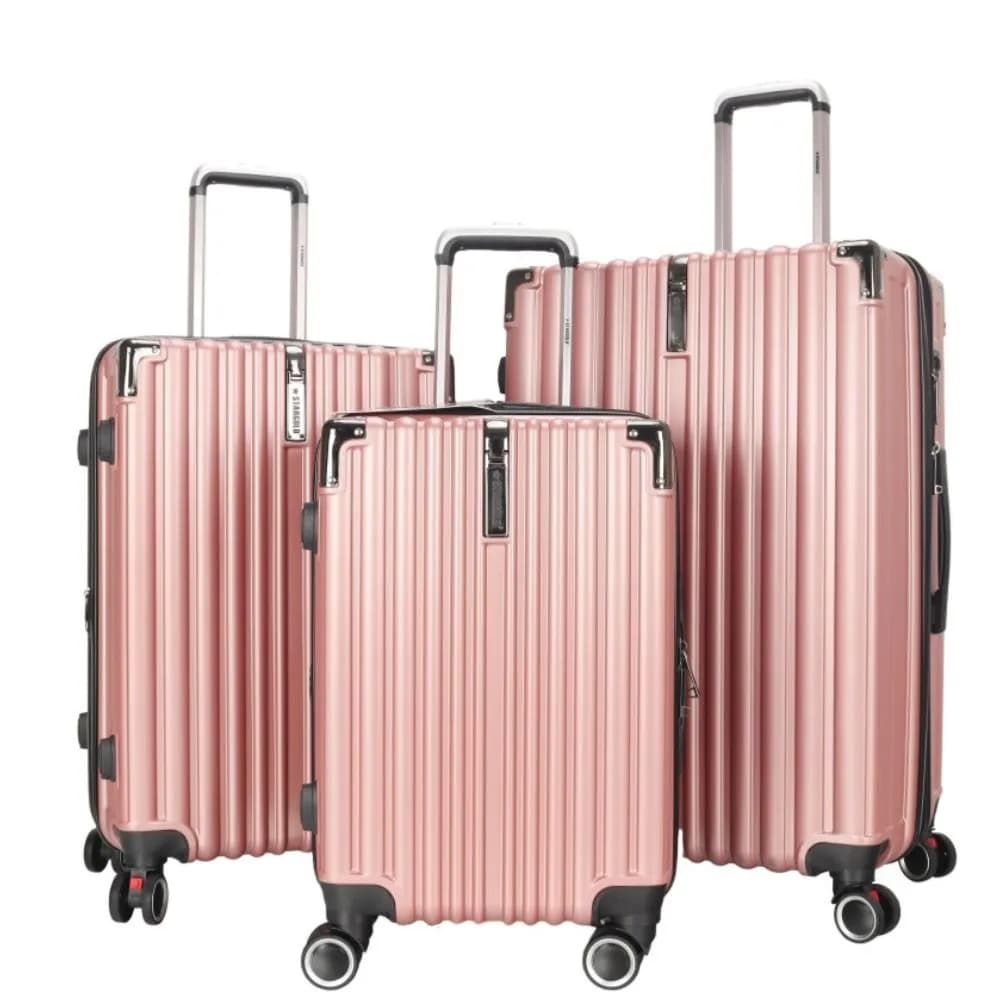 Stargold Luggage Bag 3 Pcs Set Tpc Hardside 360° Rotational Wheels And Tpc Lockable Travel Suitcase, Sg- Pink