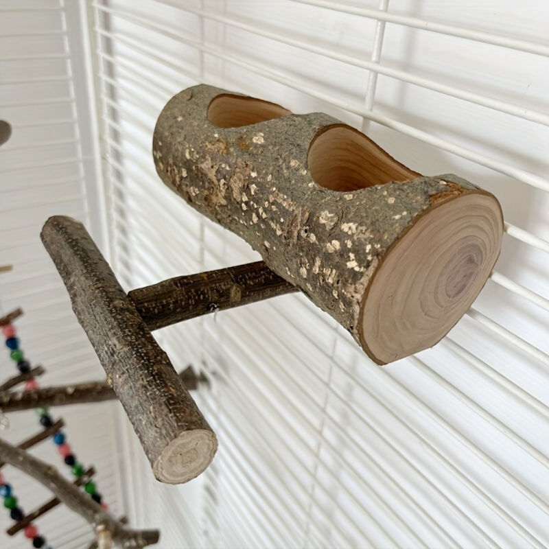 Wood Double Hole Feeding Bowl For Birds