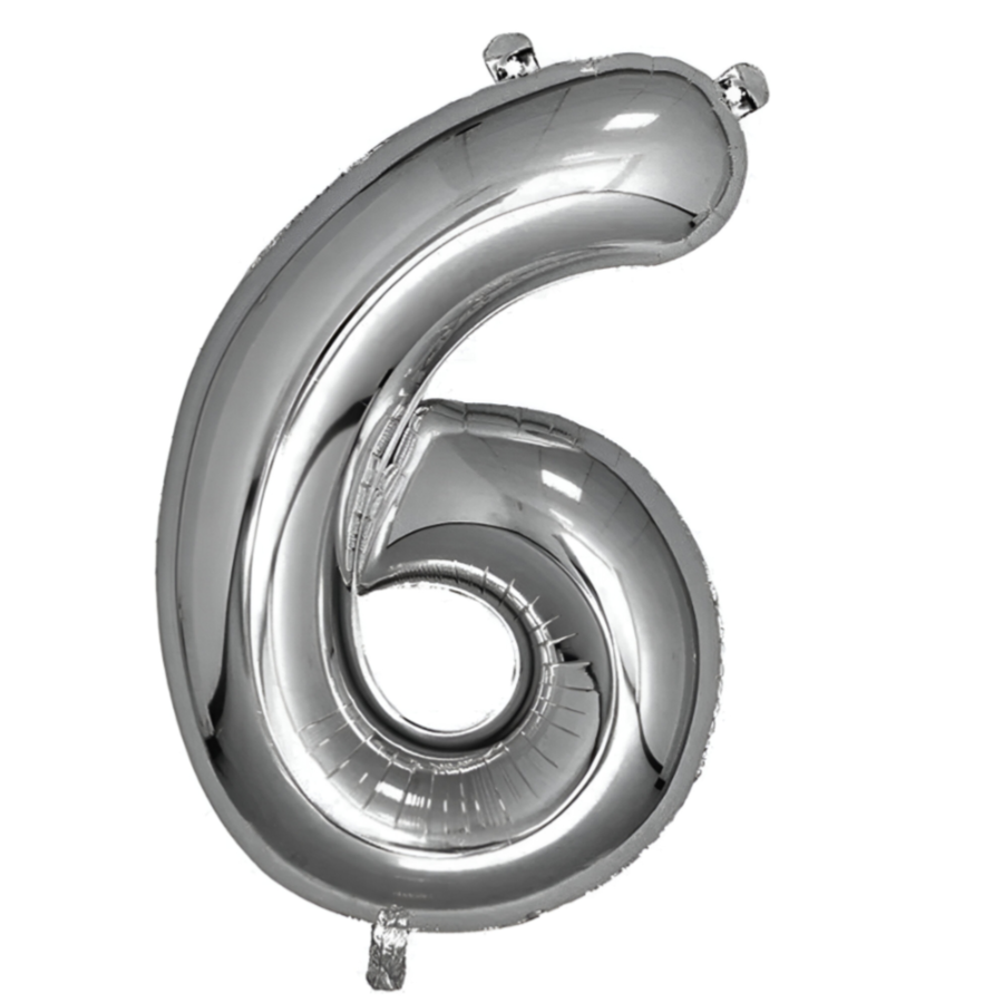 Happy Birthday Party Decoration Silver Foil Balloon-Number 6 (PIGC181)