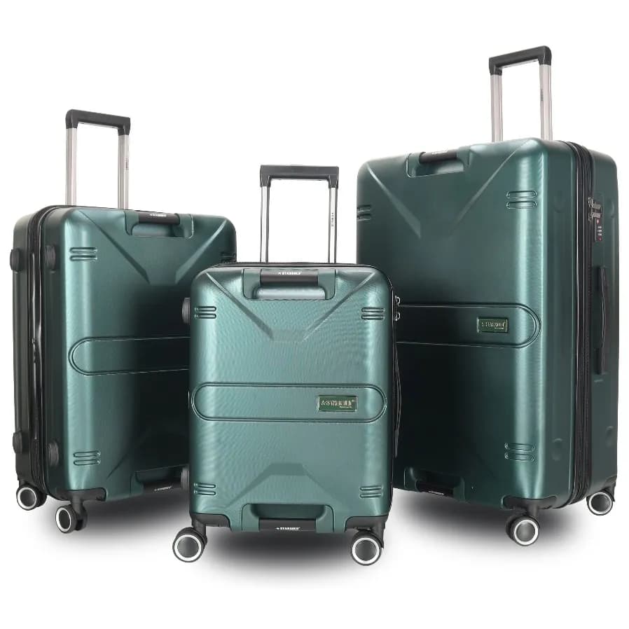 Stargold Luggage Bag 3 Pcs Set Tpc Hardside 360° Rotational Wheels And Tpc Lockable Travel Suitcase, Sg- Dark Green