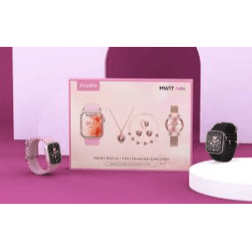 Modio MW17 Mini Smartwatch with 5 in 1 Diamond Jewellery  PINK