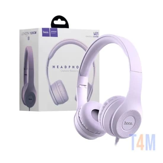 HOCO W21 GRACEFUL CHARM WIRED HEADPHONES WITH MIC ONE-BUTTON CONTROL 1.2M 3.5MM PURPLE