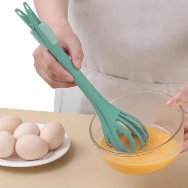 Multi-purpose Manual Kitchen Whisk, Egg Mixer Or Beater, Food Tong For Home-GREEN