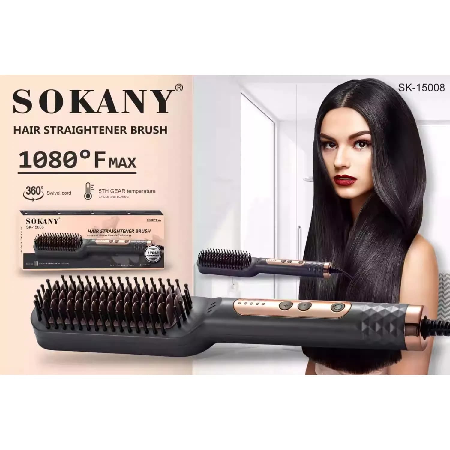 SOKANY SK-15008 Hair straightener brush 1080 Degree Max (Smart heat memory system-rapid heating)