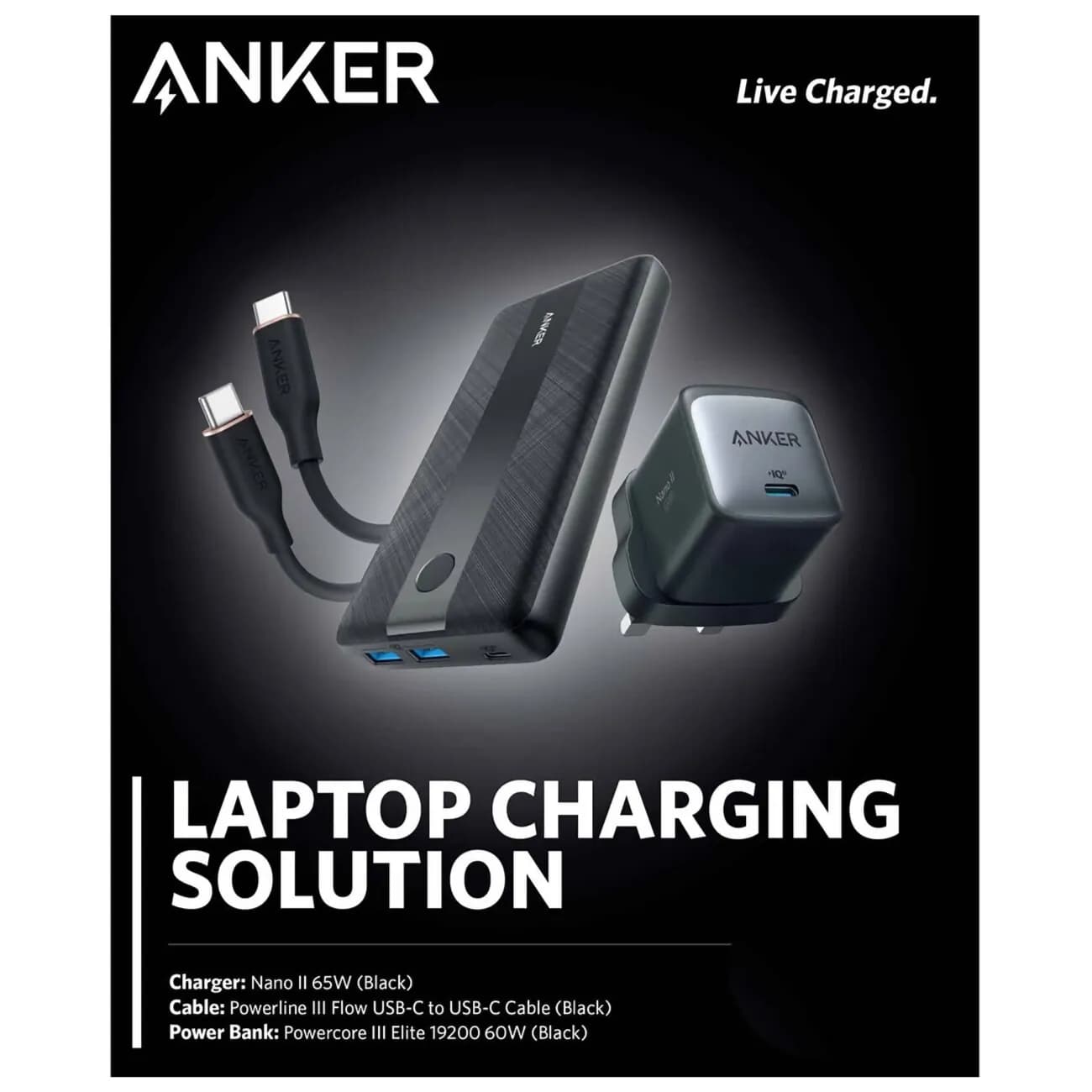 Official Anker Bundle-Laptop charging solution 19200 mAh battery with 65W Nano Charger and USB-C to USB-C Cable