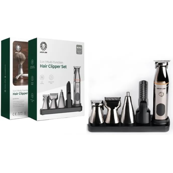 5 In 1 Multi-Function Hair Clipper Set 600Mah- Black-Green Lion