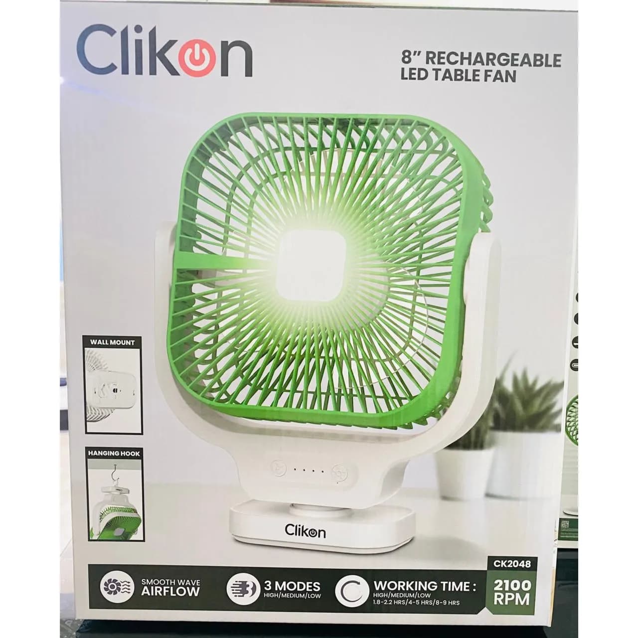 CLIKON CK2048 8"Rechargeable led table fan (Airflow-3Modes)