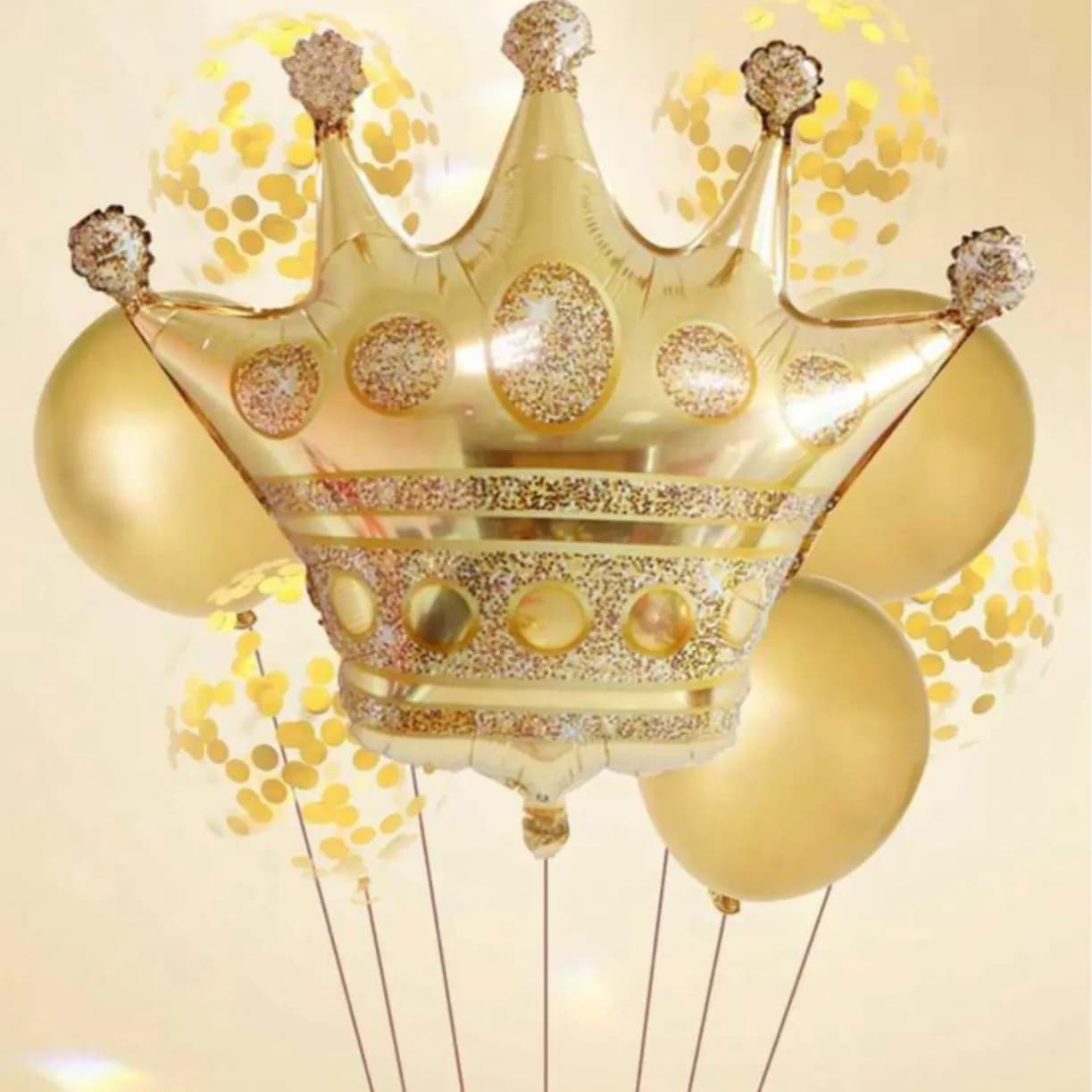 Set 8 Pcs, Crown And Helium Balloons-gold Color