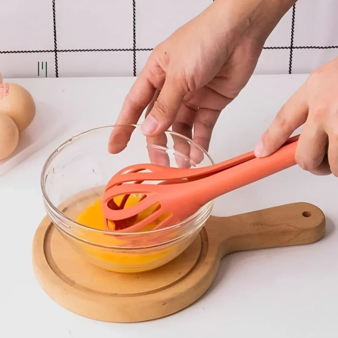 Multi-purpose Manual Kitchen Whisk, Egg Mixer Or Beater, Food Tong For Home-ORANGE