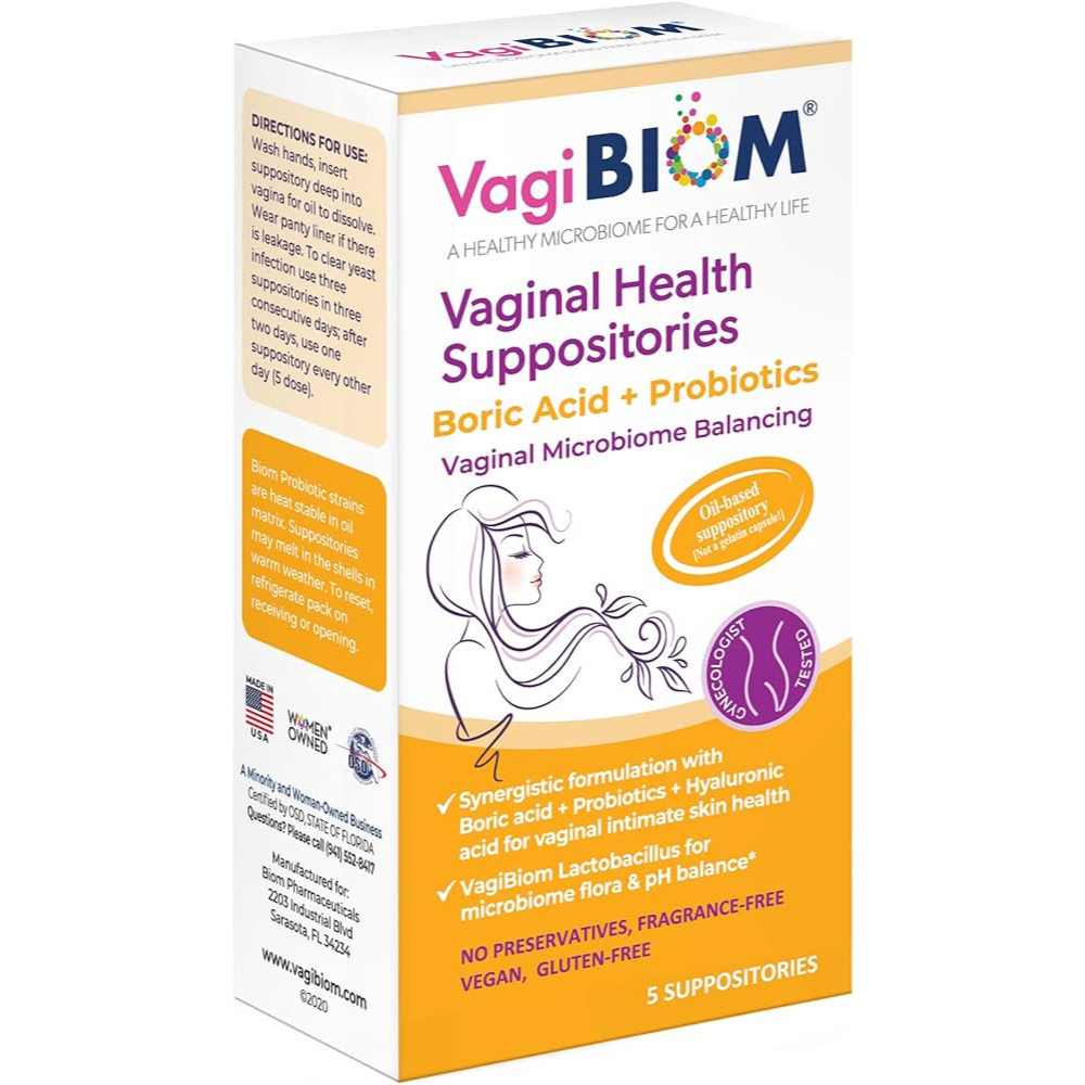 VagiBiom Boric Acid + Probiotics Suppository, 5 Count