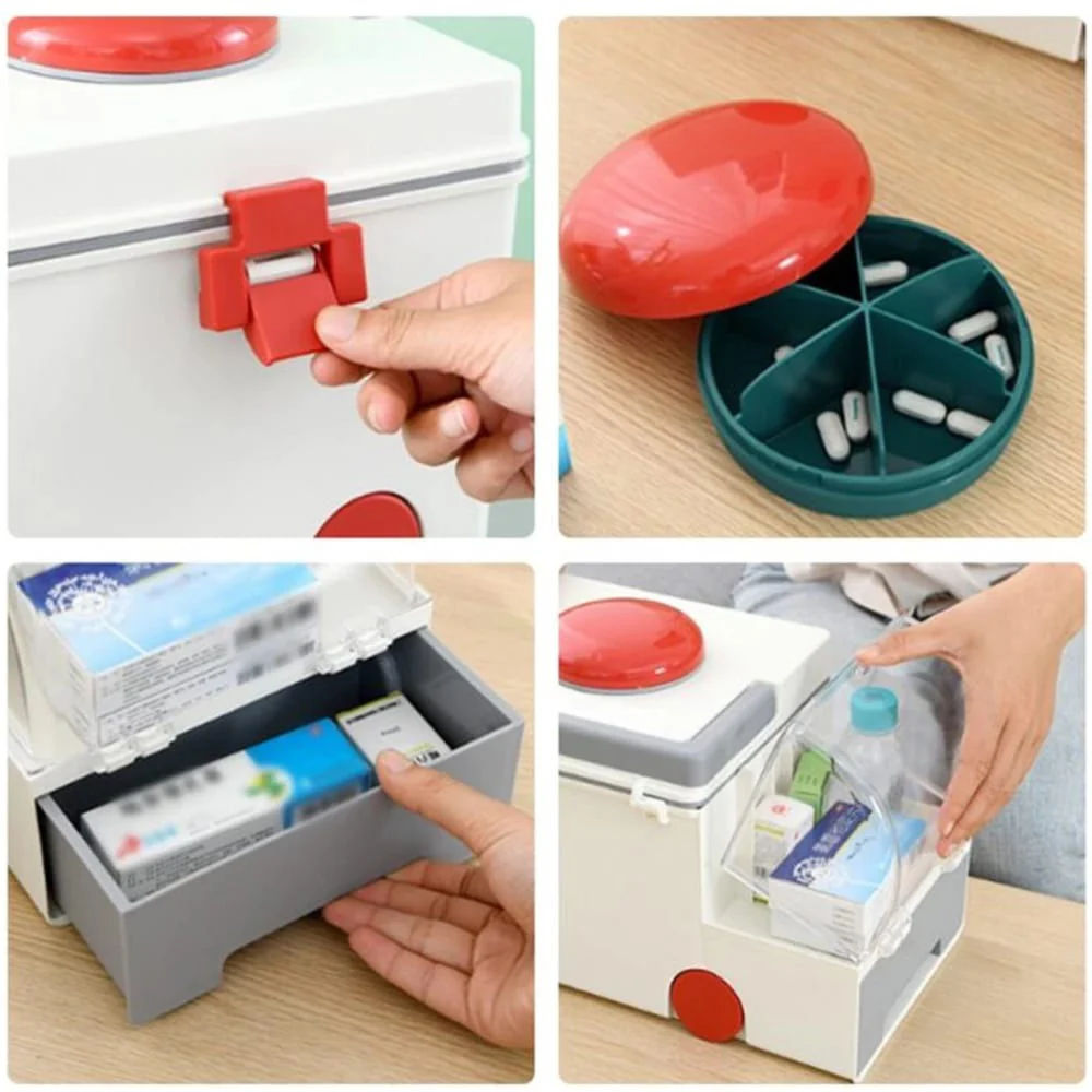 First Aid Kit Medicine Storage Box, Multi-Layer Portable Family Home Version Medical Ambulance Model Cabinet-GREY