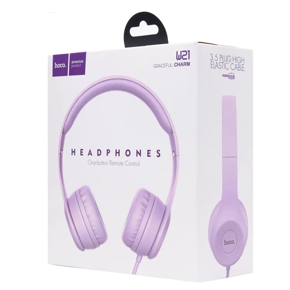 wired headset with mic - hoco w21 purple