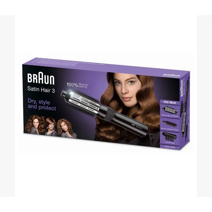 BRAUN Satin hair 3 - Big round brush 38mm - small round brush 23mm - volume finger (Airstyler 400watt dry,style and protect with 100% ceramic coating)