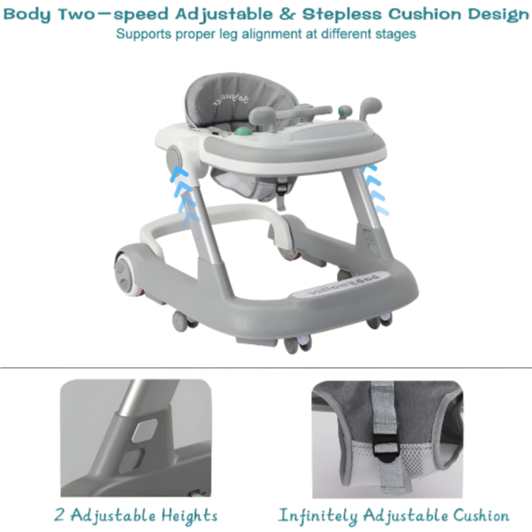 Adjustable Kids 4 In 1 Baby Walker With Music-Grey (WRGB34)