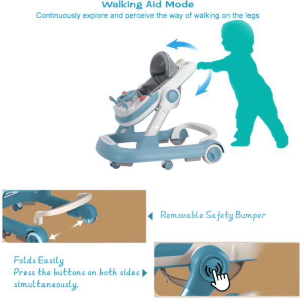 4 In 1 Adjustable Baby Walker With Music- Sky Blue (WRGB35)