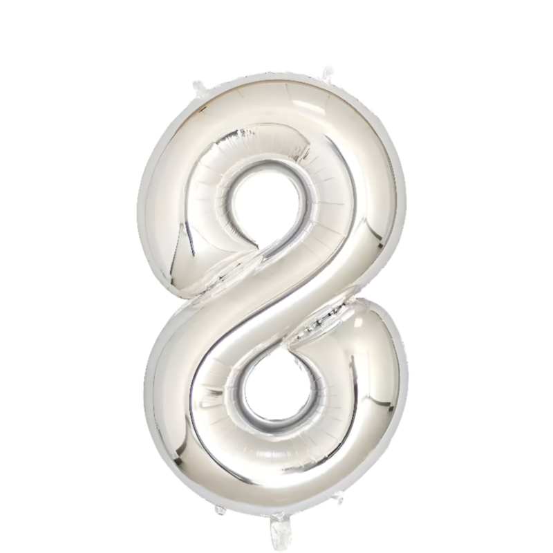 Happy Birthday Party Decoration Silver Foil Balloon-Number 8 - PIGC192