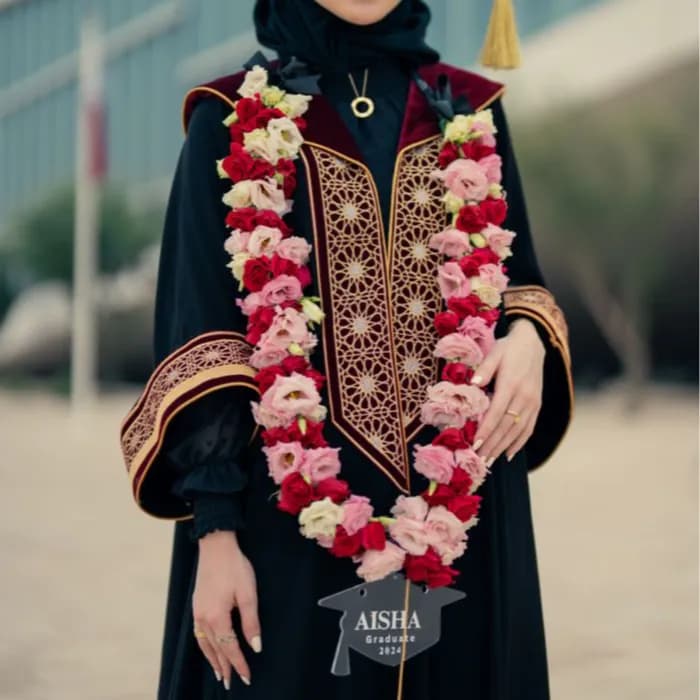 Garland With Red, Pink Flowers With Acrylic With Sticker For Graduation