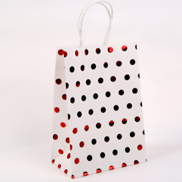 White With Red Dot Design Gift Kraft Paper Bag Small  (GCQL205)