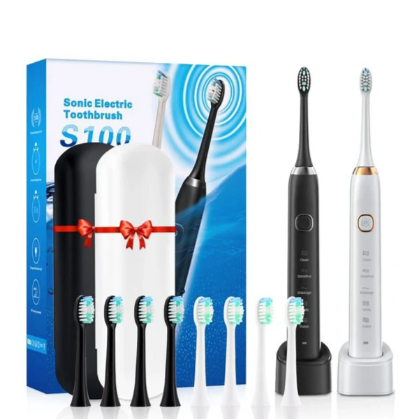 SONIC 5 Mode Electric Toothbrush With Wireless Charging and Travel Case-WHITE