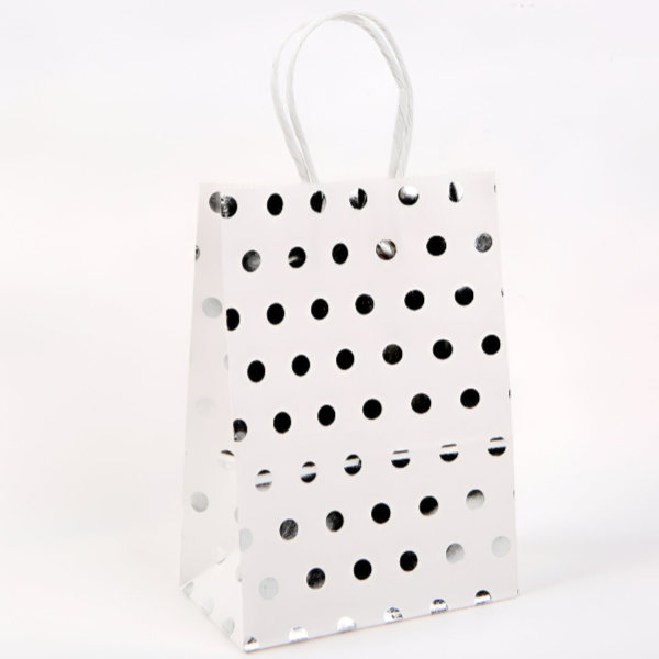 White With silver Dot Design Gift Kraft Paper Bag Small  (GCQL204)