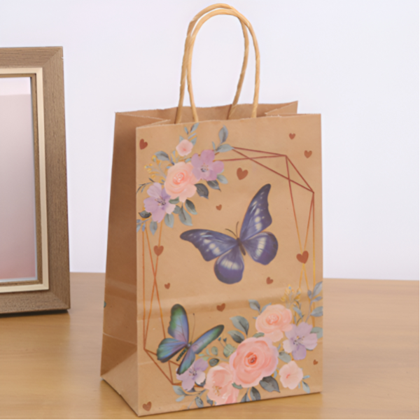 Butterfly Printed Gift Kraft Paper Bag-Small-1 Pieces Set (GCQL214)