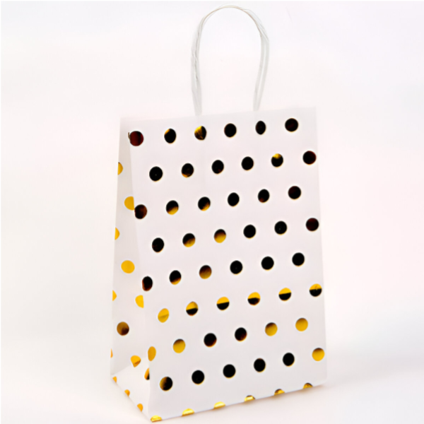 White With Gold Dot Design Gift Kraft Paper Bag Medium Size (GCQL209)