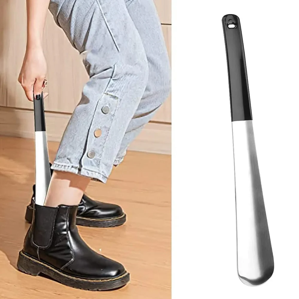 Shoe Horn, Stainless Steel Ergonomic Shoe Puller, Lifter For Sneakers, Snow Boots-BLACK