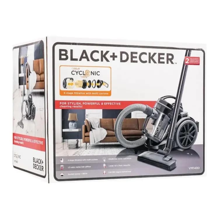 Black+Decker Multi-Cyclonic Bag less Vacuum Cleaner With 6 Stage Filtration 1480W 1.8L Black Vm1480