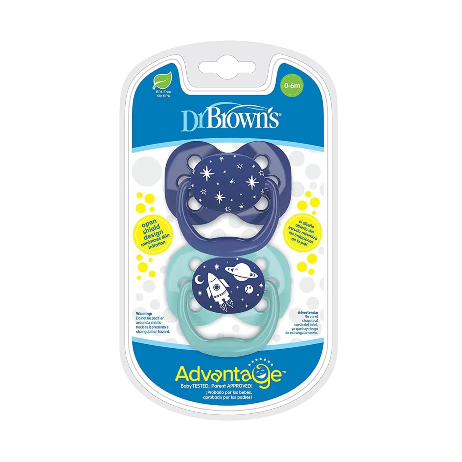 Dr. Brown's Advantage Pacifier Stage 1, 2-Pack, 0-6m, Blue