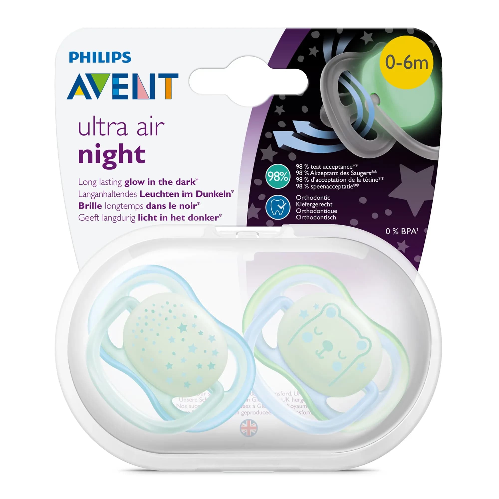 PHILIPS AVENT SOOTHER SILICONE ULTRA AIR NIGHT  0- 6 M BOYS PACIFIER