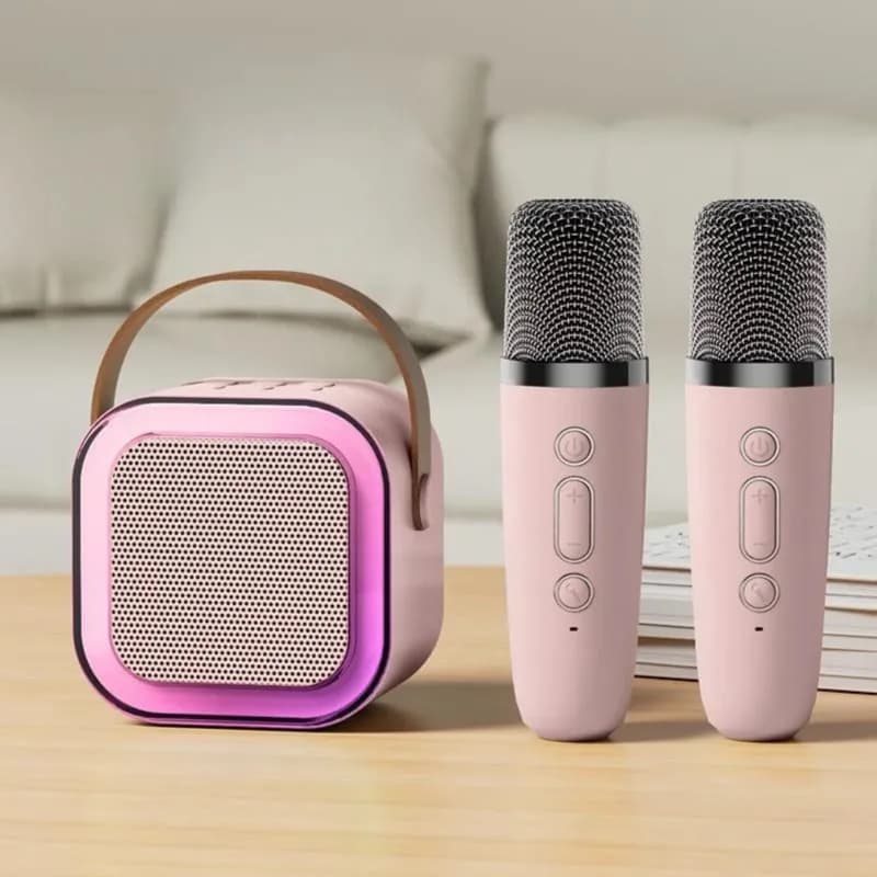 Mini Bluetooth Speaker With Wireless Karaoke Microphone, Handheld Karaoke Stereo, Pocket Karaoke Audio System-PINK