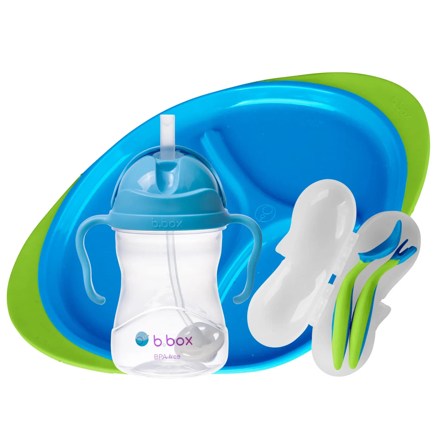 B.Box Feeding Set, Sippy Cup, Cutlery Set & Plate, Ocean Breeze